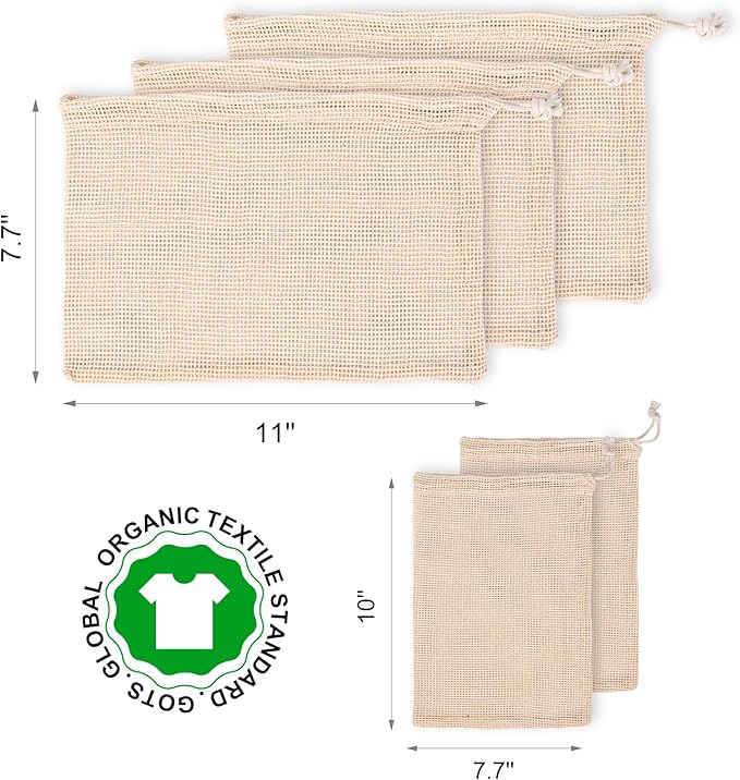 Reusable Bags Produce Bags Reusable Washable - Vegetable Bags, Grocery Bags, Cotton Mesh Bags for Farmers Market, Beach, and Refrigerator Storage Vegetables (12)