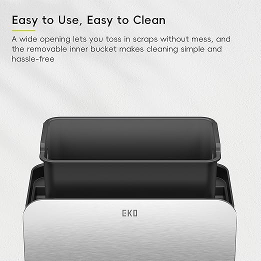 EKO Kitchen Compost Bin, 7L / 1.85 Gal Stainless Steel with Removable Inner Bucket and Deodorizer Compartment, 2-in-1 Countertop Compost Bin with Lid, Food Waste Caddy for Kitchen (Matte Black)