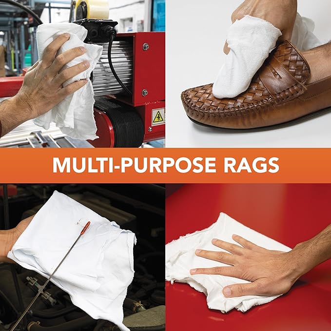 Arkwright Tshirt Box of Rags - 25 lb Box - Low Lint, Streak-Free Multipurpose Professional Cotton Cleaning Cloths for Stain, Paint, Wood, and Grease, White