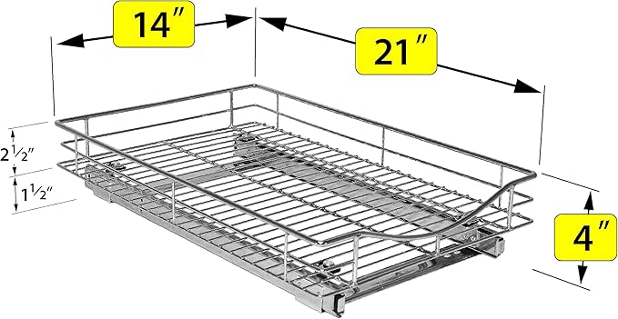 LYNK PROFESSIONAL® Pull Out Cabinet Organizer, 14" x 21" Slide Out Drawers for Kitchen Cabinets - Sliding Pull-Out Pantry Shelves – Home Shelf Organizers - Lifetime Ltd. Warranty, Chrome