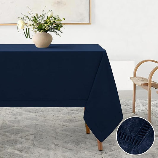 Linen World Hemstitch Linen Tablecloth, French Linen Navy Tablecloth 90" x 60" Inch, Washable Rectangular Table Cloth for Dining, Outdoor, Weddings and Restaurants, Decorative Valentine Easter