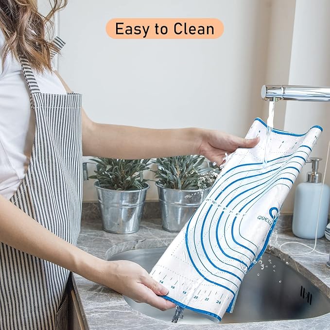 Silicone Baking Mat with Measurements, Pastry Mat for Rolling Dough, Fondant Mat Sheet for Pizza and Cookies, Pie Crust, Oven Liner, Counter Mat, 24''(W)32''(L) Blue