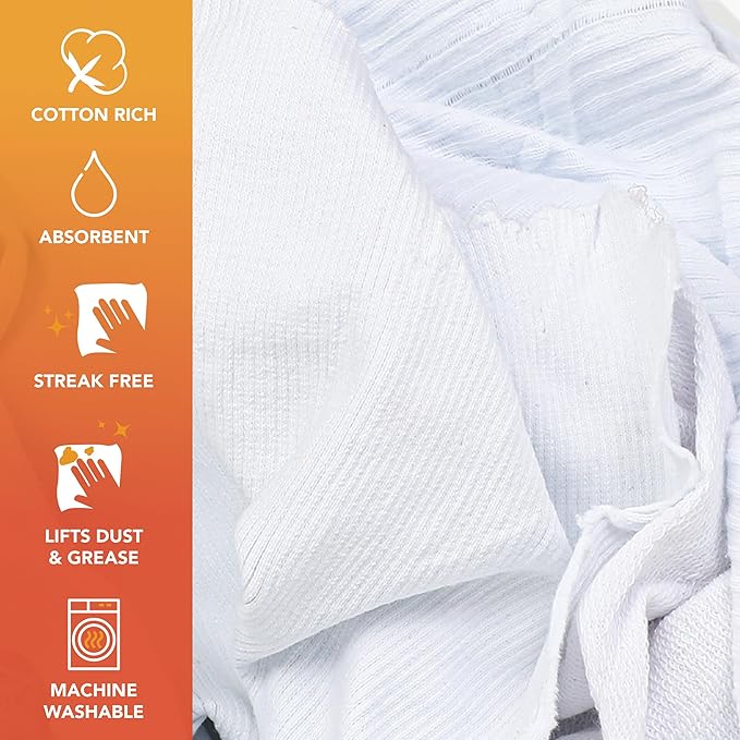 Arkwright Tshirt Box of Rags - 5 lb Box - Low Lint, Streak-Free Multipurpose Professional Cotton Cleaning Cloths for Stain, Paint, Wood, and Grease, White