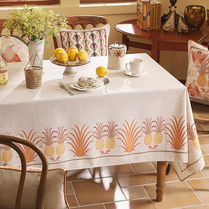 patdrea Designer Small Orange Tablecloth for Square Tables,Pineapple Tree Pattern Linen Tablecloth,Tropical Style Fruit Table Cover Cloth Decor for Kitchen Dining Christmas,55"*55"