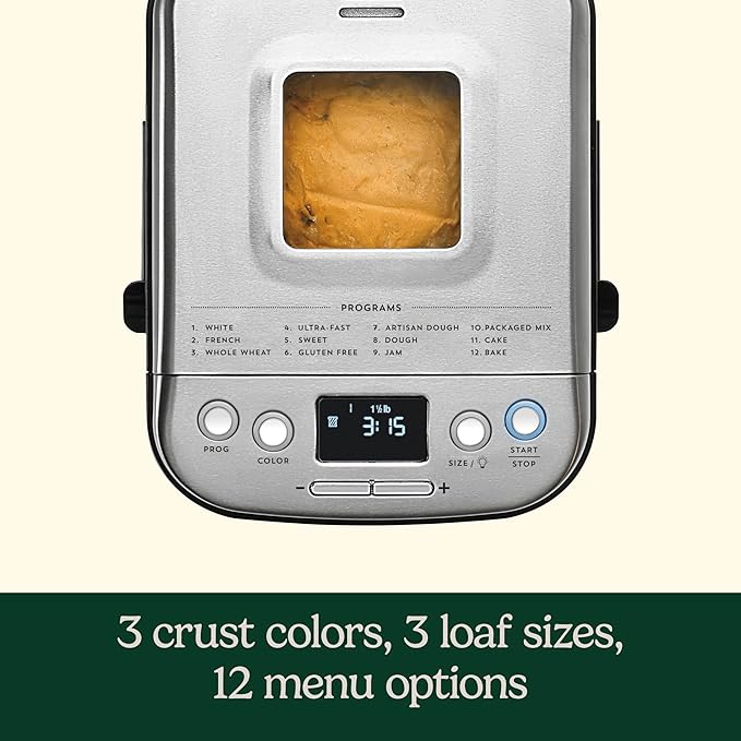 Cuisinart Bread Maker Machine, Compact and Automatic, Customizable Settings, Up to 2lb Loaves, CBK-110NAS