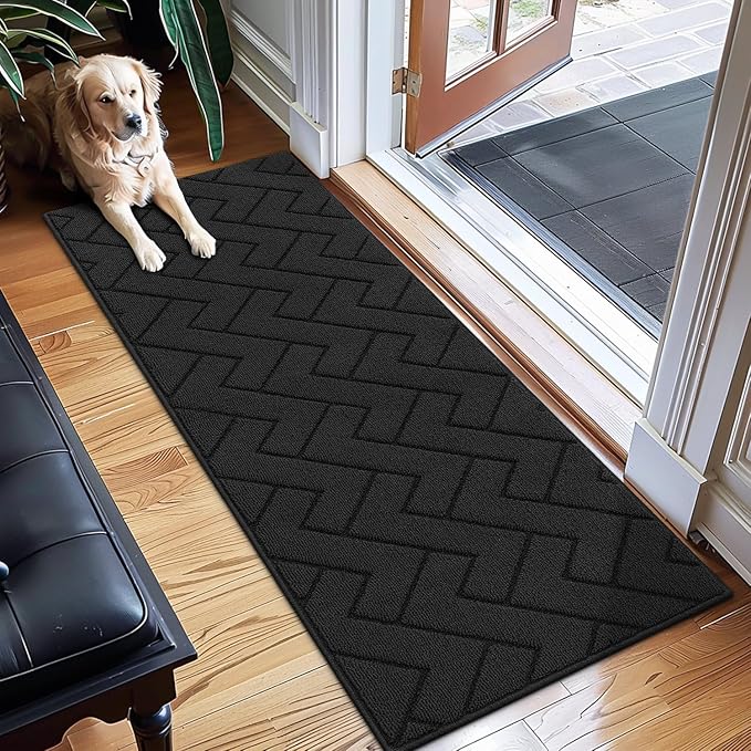 hicorfe Kitchen Rugs and Mats Sets,Super Absorbent Polypropylene Non-Slip Rug,Soft Comfort Floor Mat,Washable for Kitchen,Hallway,Office,Sink,Laundry(24" x 71",Charcoal)