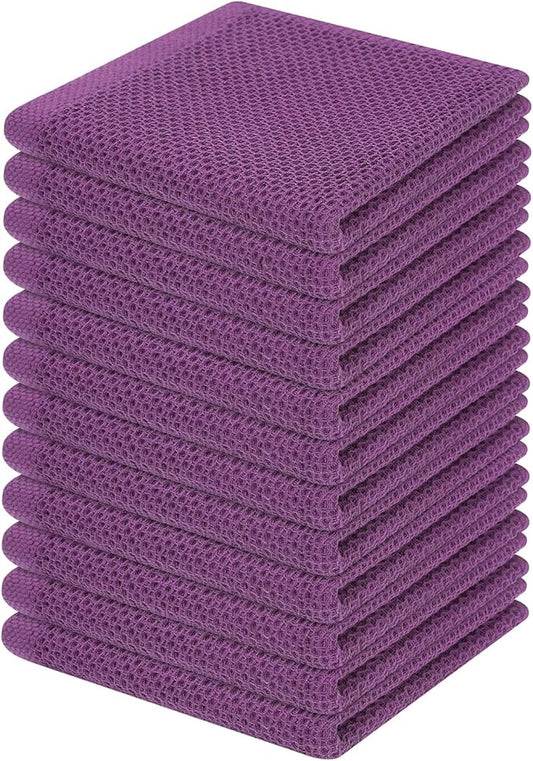 Homaxy 100% Cotton Waffle Weave Kitchen Dish Cloths, Ultra Soft Absorbent Quick Drying Dish Towels, 12 x 12 Inches, 12-Pack, Purple