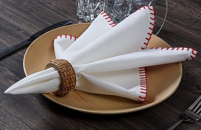 Bedding Craft Cotton Cloth Dinner Napkins Set of 12 – 18x18 Poppy Red Reusable Fabric Napkins with Blanket Stitch Selvedge – Washable Wedding Napkins for Dining Table Décor, Parties & Restaurants