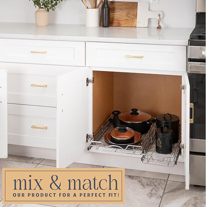 HOLDN’ STORAGE Pull Out Cabinet Organizer, Heavy Duty Caddy w/Lifetime Limited Warranty -26”W x 21”D - Requires At Least 27-1/4” Cabinet Opening, Steel Metal Cabinet Drawers Slide Out, Chrome