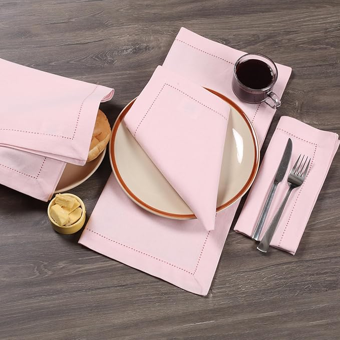 Pink Cloth Napkins Set of 12, 18x18 Inch, Absorbent Cotton Blend Washable and Reusable Dinner Napkins for Table, Thanksgiving, Christmas, Wedding, Restaurant, Kitchen & Everyday Use