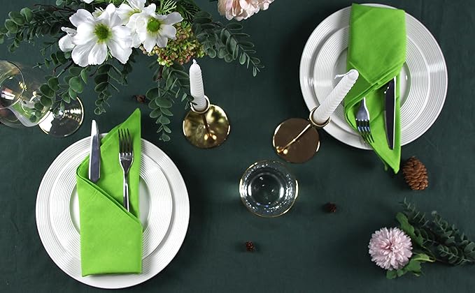 Solid Color Blended Thin Dinner Cloth Napkins - Set of 12 (40 x 40 cm) - for Events & Home Use (Green)