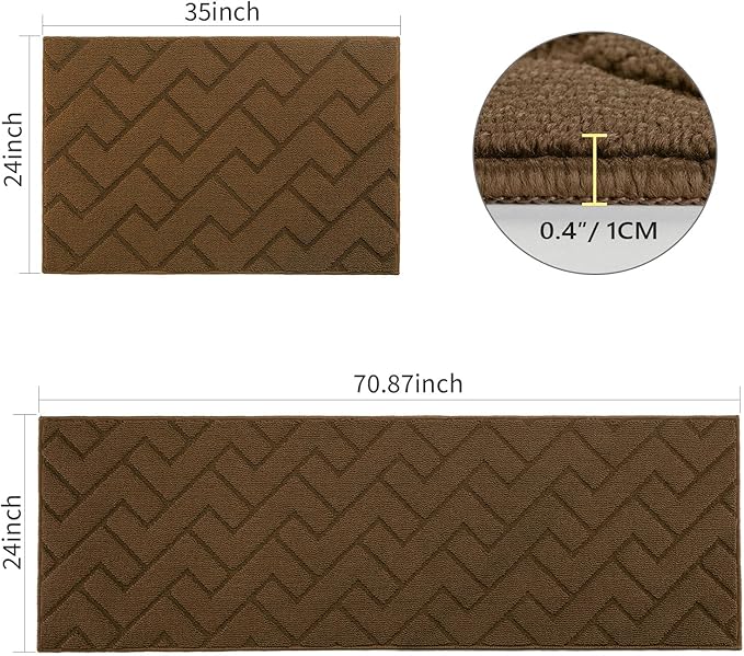 hicorfe Kitchen Rugs and Mats Sets,2 Pieces Super Absorbent Polypropylene Non-Slip Rug,Soft Comfort Floor Mat,Washable for Kitchen,Hallway,Office,Sink,Laundry(24" x 35"+24" x 71",Dark Brown)