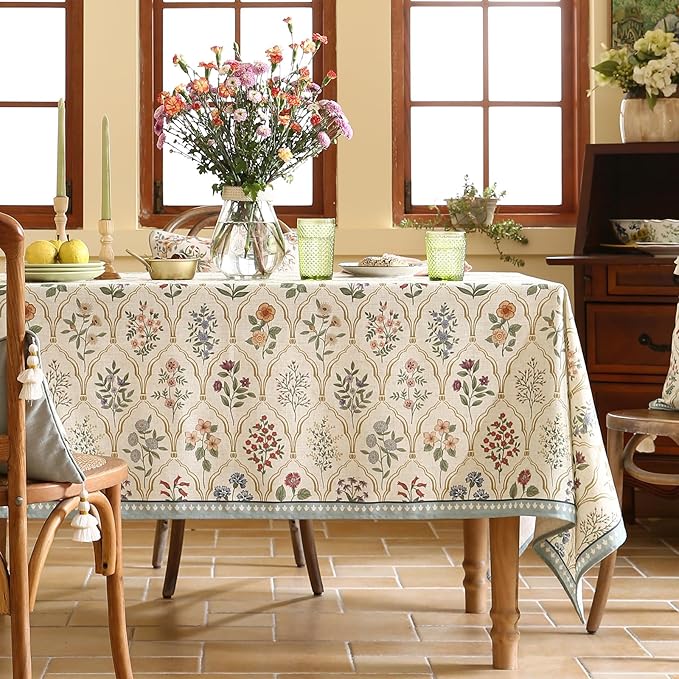 Floral Tablecloth for Rectangular Tables,Linen Table Cloth with Colorful Flowers Pattern,Heavy Durable Table Cover for Dining Thanksgiving Kitchen Decor Party Banquet Christmas,63"*102"