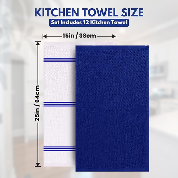 Infinitee Xclusives Premium Kitchen Towels - [Pack of 12] 100% Cotton Kitchen Hand Towels (15 x 25 Inches) - Dish Towels for Kitchen |Mighty Blue|