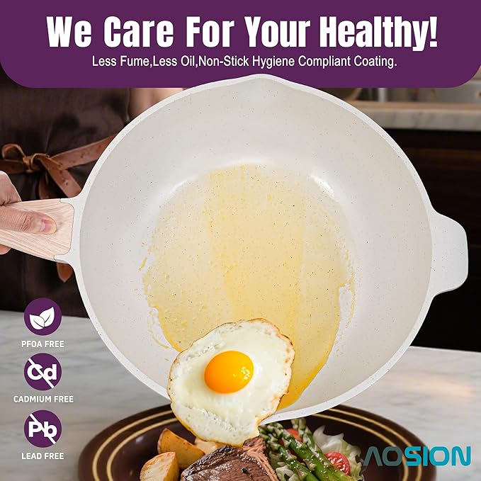 AOSION 12 Inch Nonstick Ceramic Deep Frying Pan,5.5QT Sauté Pan with lid,Large Skillet with Steam Rack,Healthy Jumbo Cooker,Stay Cool Handle,Induction Compatible, PFOA & PFAS Free,Purple.