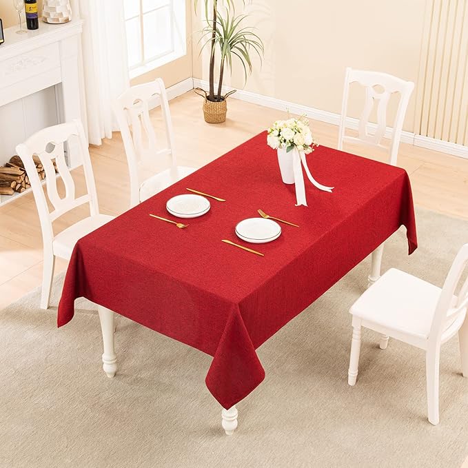 BALCONY & FALCON Rectangle Tablecloth Washable Wrinkle Resistant and Water Proof Table Cloth Decorative Linen Fabric Tablecloths for Dining Parties Kitchen Wedding and Outdoor Use (Red, 57x85)