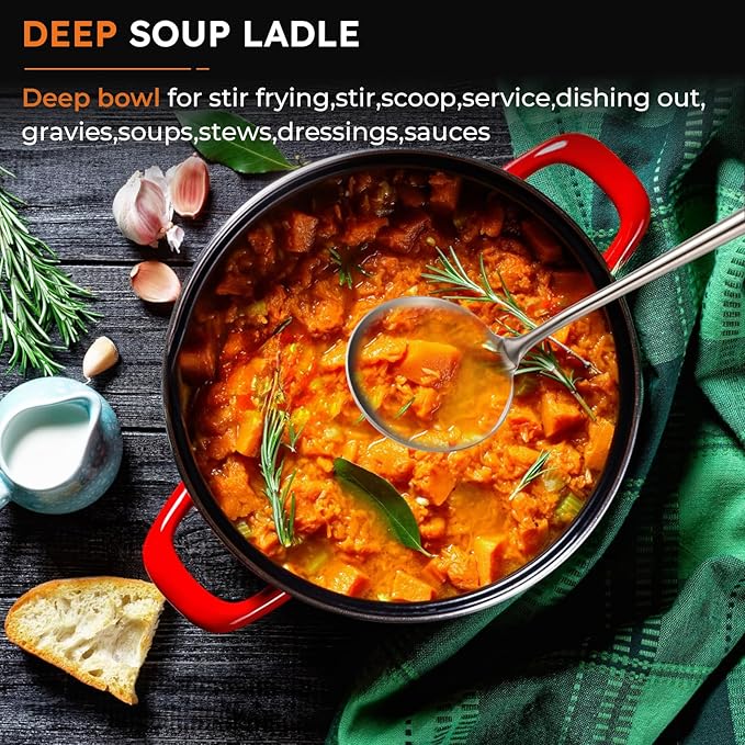 MARTE 16’’ Soup Ladle, 304 Stainless Steel Deep Ladle Spoon, [Rustproof, Integral Forming, Heat-Resistant] Metal Cooking Spoon,High-Grade Kitchen Tool for Service-Ergonomic Long Handle-Dishwasher Safe