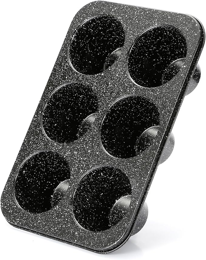 Monfish Jumbo muffin pan 6 Cup, deep muffin pan extra large cupcake tin black granite finish carbon steel baking pan 3.5dia x3 inch cup