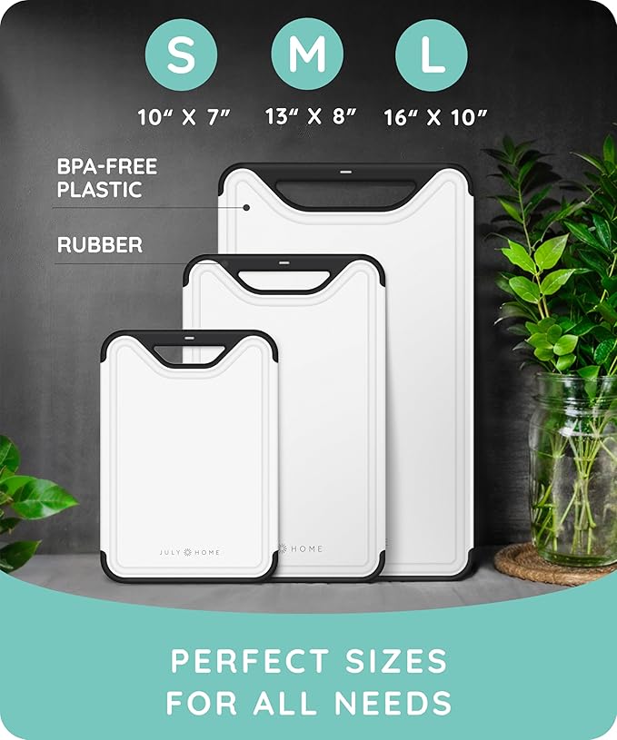 𝐏𝐫𝐞𝐦𝐢𝐮𝐦 𝐓𝐡𝐢𝐜𝐤 Cutting Boards for Kitchen, Plastic Cutting Board Set of 3, Dishwasher Safe Cutting Boards w/Juice Grooves for Meat, Veggies, Easy Grip Handle, Easy Grip Handle