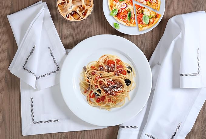 Bedding Craft Cotton Cloth Dinner Napkins Set of 12 – 18x18 with Decorative Embroidery & Selvedge – Machine Washable Fabric Napkins for Weddings, Baby Showers, Christmas & Easter