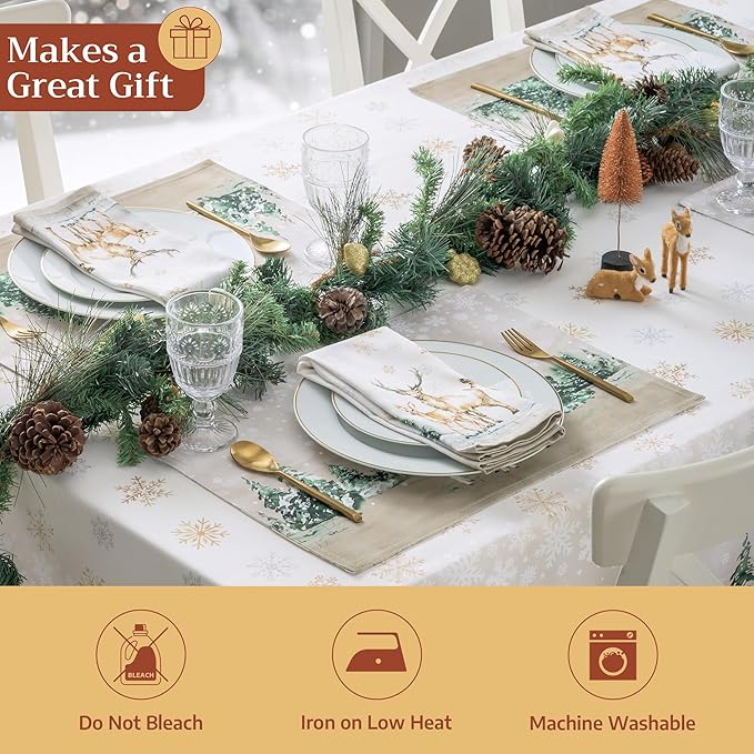 Maison d' Hermine Placemats Set of 4 100% Cotton Washable Cloth Place Mats, Reusable Table Mats for Thanksgiving Christmas Decorations Kitchen Dining Party Wedding (Deer in The Woods, 13" x 19")