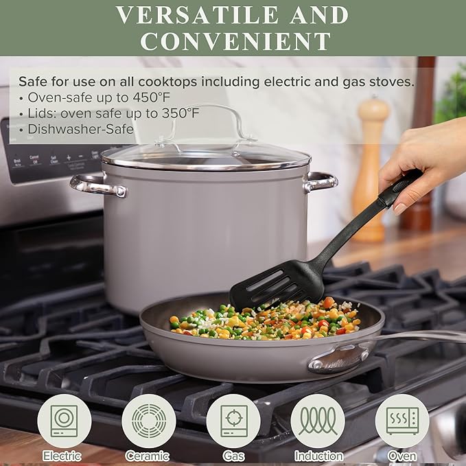 Nuwave Healthy Duralon Blue Ceramic Nonstick Cookware Set, Diamond Infused Scratch-Resistant, PFAS Free, Dishwasher & Oven Safe, Induction Ready & Evenly Heats, Tempered Glass Lids & Stay-Cool Handles