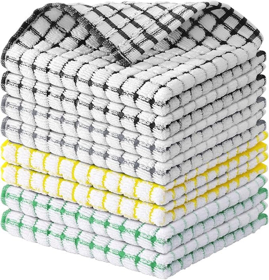 Kitinjoy Cotton 8 Pack Terry Kitchen Dish Cloths, 12 x 12 Inches Super Soft and Absorbent Dish Rags, Quick Drying Dish Towels for Washing Dishes, Multi-Colored
