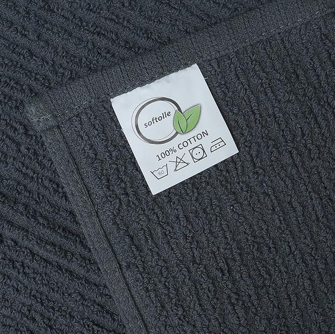 Softolle Bar Mop Towels, Pack of 12-16x19 Inches - 100% Cotton Super Absorbent Towels, Multi-Purpose for Home and Bar Cleaning (White-Grey)