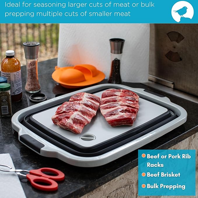 BIRDROCK HOME 2-pack Collapsible BBQ Prep Tub w/Cutting Board, Multi-Function Grill Caddy w/Colander & Lid, Portable Silicone Dish Bowl for Picnic, Tailgate, Camping (Black, X-Large)