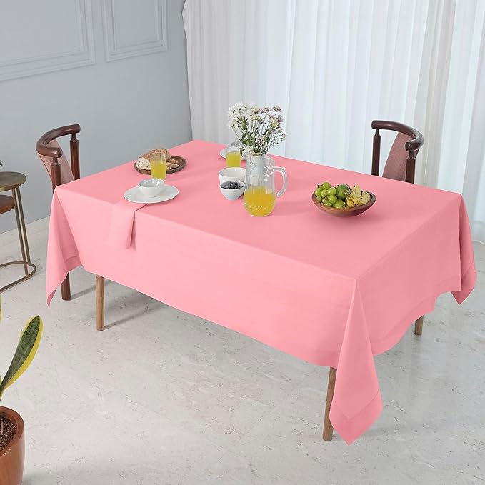 D'Moksha Homes Linen Square Tablecloth 60 x 60 Inch - 100% Pure Linen Dusty Pink Table Throw for Square Tables - Machine Washable Cloth Tablecloth for Fall, Autumn and Halloween