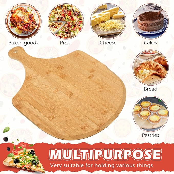 Norme 6 Pcs Bamboo Pizza Peel Set, Wooden Pizza Paddle with Handle, Wood Cutting Board, Oven Accessory for Breads, Cheese, Fruit, Vegetables, Kitchen Accessories(16.5 x 12 Inch)