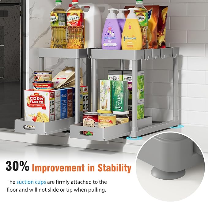 2 Pack Pull-Out Storage Organizers, Under Sink Organizer and Storage for Bathroom & Kitchen,Multi-Purpose Under Cabinet Organizers and storage Black