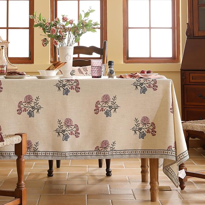 French Tablecloth for Rectangular Tables,Linen Table Cloth with Colorful Flowers Pattern,Heavy Durable Table Cover for Dining Thanksgiving Kitchen Decor Party Banquet Christmas,67"*118"