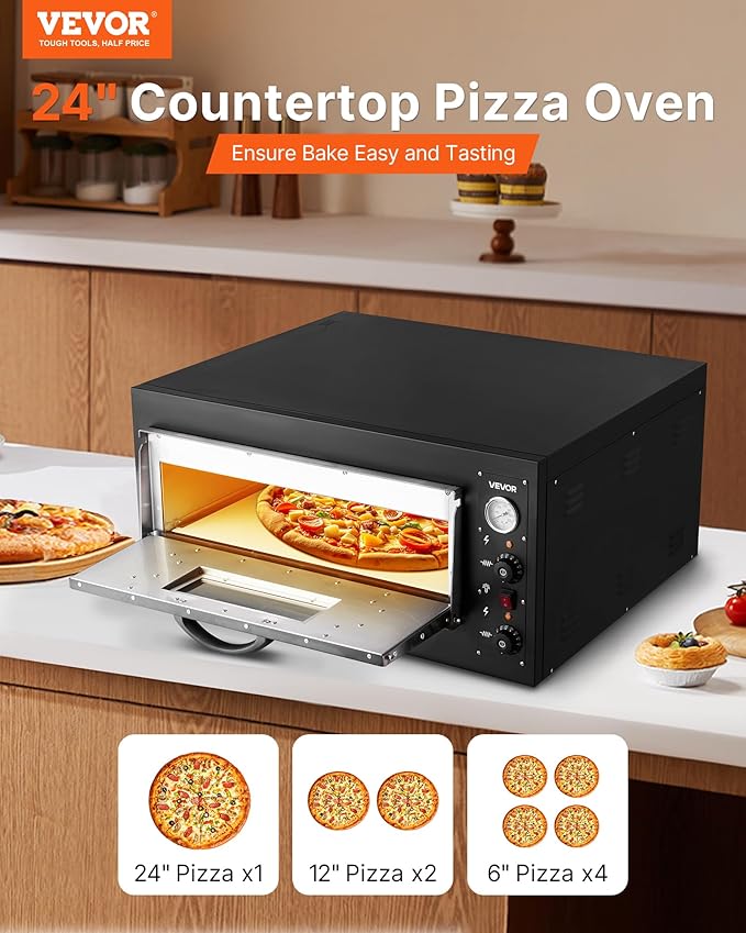 VEVOR Pizza Oven Electric, 24" Commercial Countertop Pizza Oven, 842°F Max Temp, 4200W Indoor Pizza Maker with Thermometer, Dual Temp Control Knob, Even Heat Pizza Cooker for Restaurant and Home Use
