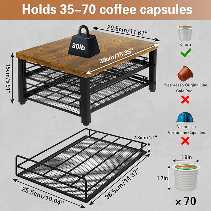 IBUYKE 2-Tier Coffee Pod Drawer Holder for K Cup, Capsule Pods Storage Organizer, Compact Under Coffee Pot Storage Drawer, Slim Home Kitchen Counter Organizer TCJ002H