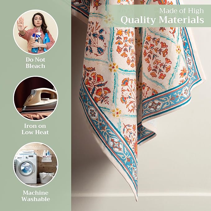 Maison d' Hermine Kitchen Towels Set of 3 100% Cotton 20" x 27.5" Reusable Cloth Tea Dish Towels Absorbent with Hanging Loop for Kitchen Dining Thanksgiving Christmas Decorations (Romane)