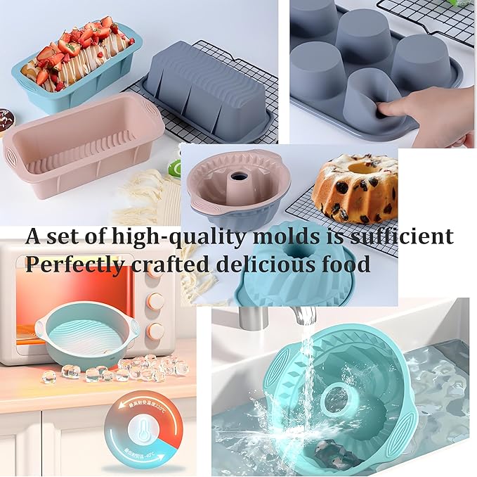 Thickened Silicone Bundt Cake Pan and Moldes Para Gelatinas, Heavy Duty Toast Cake Mold for Baking, BPA Free, Mint Green (Rectangle: 5.3inx9.6inx2.7in / 1Pcs)