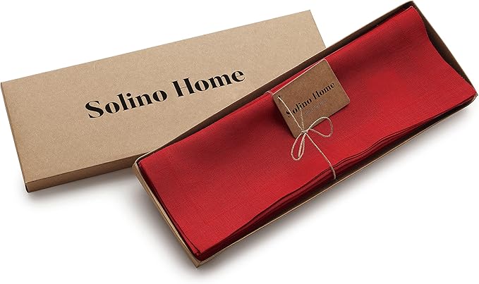 Solino Home Linen Red Placemats Set of 4-100% Pure Linen Placemats 14 x 19 Inch for Christmas, Holiday, Winter - Fete
