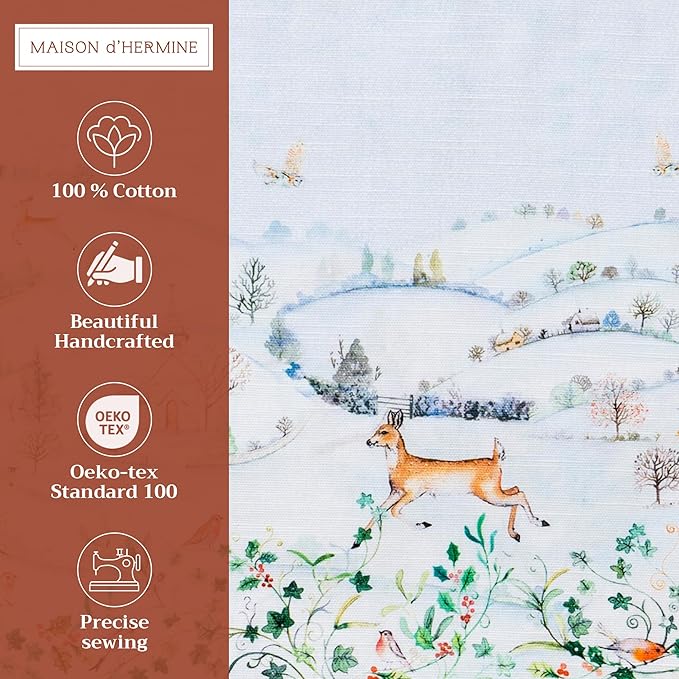 Maison d' Hermine Placemats Set of 4 100% Cotton Washable Cloth Place Mats, Reusable Table Mats for Thanksgiving Christmas Decorations Kitchen Dining Party Wedding Restaurant (Snowy World, 13" x 19")