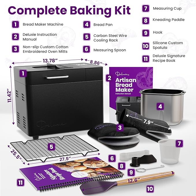 2LB Sourdough Bread Maker Machine for Home Bakery - 17 Program Gluten Free Bread Machine Maker with 15H Timer, 3 Loaf/Crust Sizes, Nut Dispenser - Aluminum Breadmaker Machines w/Recipe Book