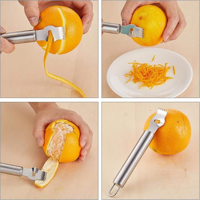 Mudder 4 Pieces Lemon Zester Grater, Stainless Steel Orange Peeler for Cocktails, Lemon Twist Peeler with Channel Knife, Ring Orange Opener, Knife Tool Kitchen Accessories for Kitchen Gadgets