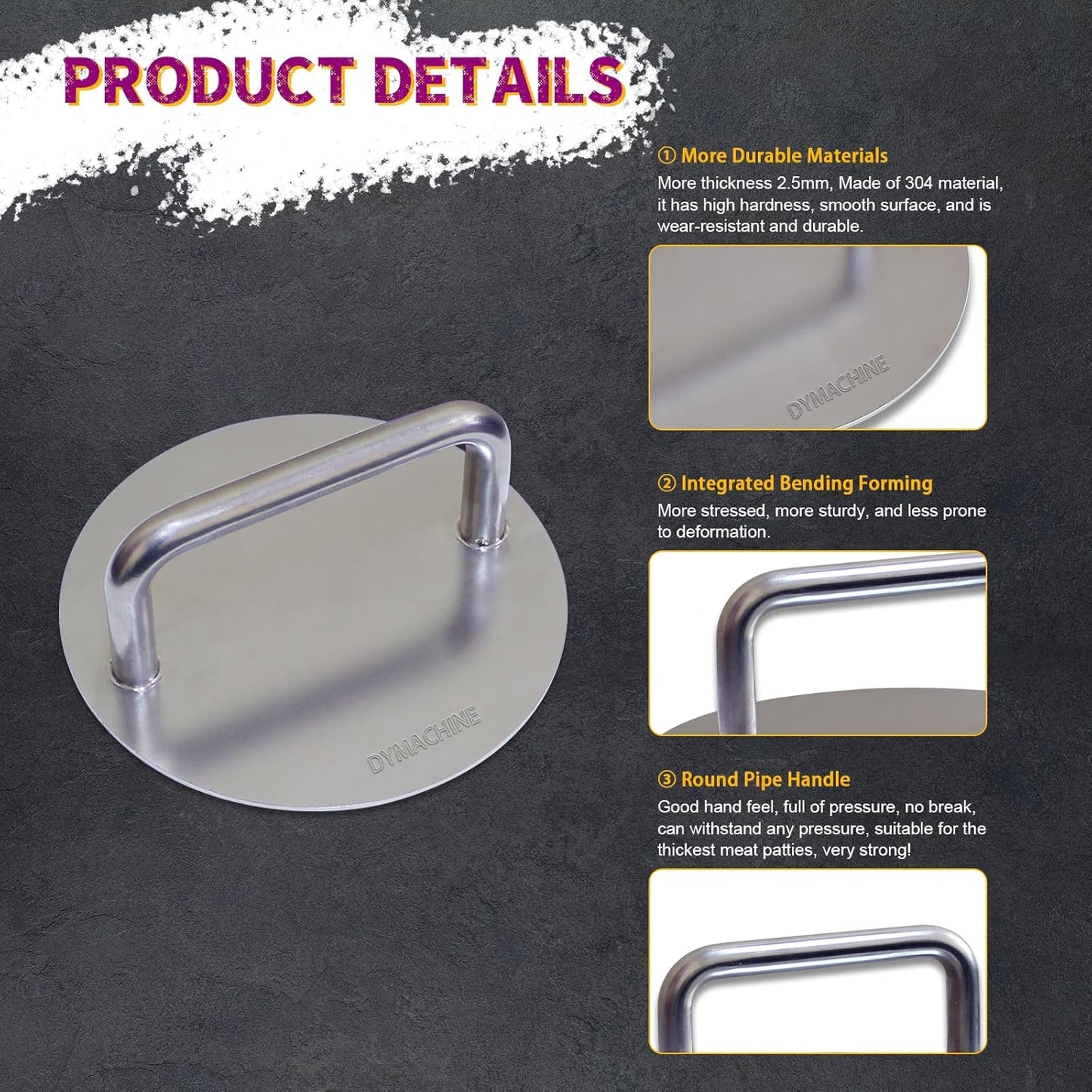 Smash Burger Press,7 Inch Stainless Steel Hamburger Press,2.5mm Thick Heavy Duty Non-Stick Smooth Smasher,Round Grill Weight Press, Griddle Press Kitchen Stuff,For Cooking Beef Bacon Steak