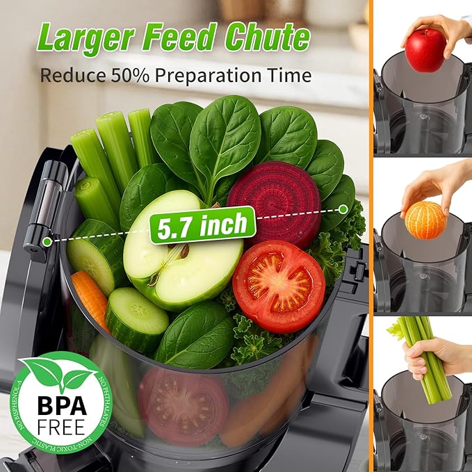 VENNXE Cold Pressed Juicer, Slow Masticating Juicers Machines for Vegetable and Fruits, Easy to Clean Juice Extractor with 50 oz Capacity and 5.7" Extra Large Feed Chute, BPA Free Electric Juice Maker