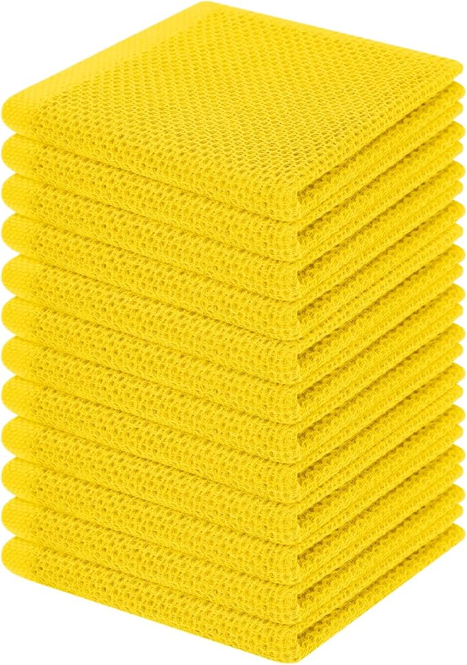 Homaxy 100% Cotton Waffle Weave Kitchen Dish Cloths, Ultra Soft Absorbent Quick Drying Dish Towels, 12 x 12 Inches, 12-Pack, Yellow