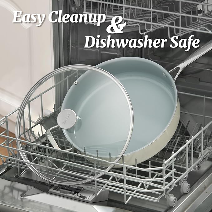 Nonstick Sauté Pan with Lid 5 QT Deep Frying Pan with Stainless Steel Helper Handle 12 inch Large Skillet Ceramic Jumbo Cooker for Healthy Cooking, Induction Compatible Cookware, PFOA Free