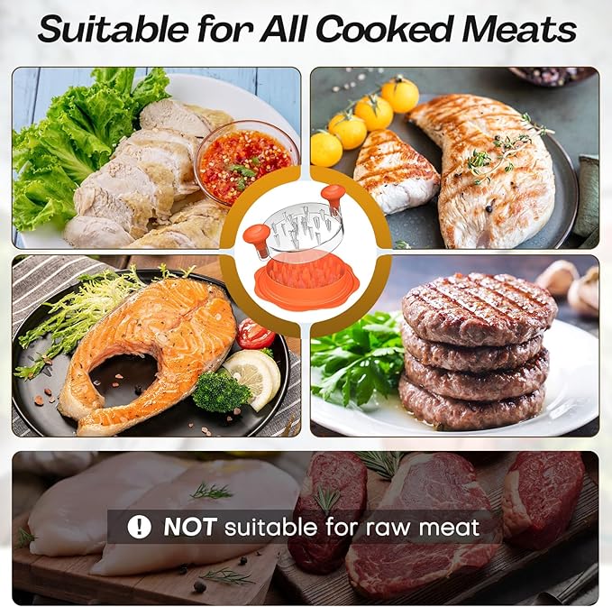 10'' Pro Chicken Shredder Tool Twist Large for Kitchen, BPA-Free Food-Safe Meat Grinder, Visible Chicken Breast Meat Shredder with Strong Anti-Slip Bottom & Ergonomic Handle, Orange