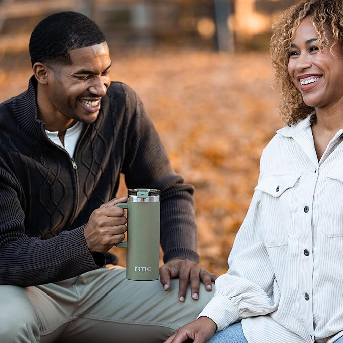 RTIC 20oz Road Trip Travel Mug with Lid and Handle, Ceramic Lined, Insulated, Stainless Steel, Metal, Double Wall Vacuum-Insulation, Portable Coffee, Tea Cup for Hot and Cold Drink, Beach