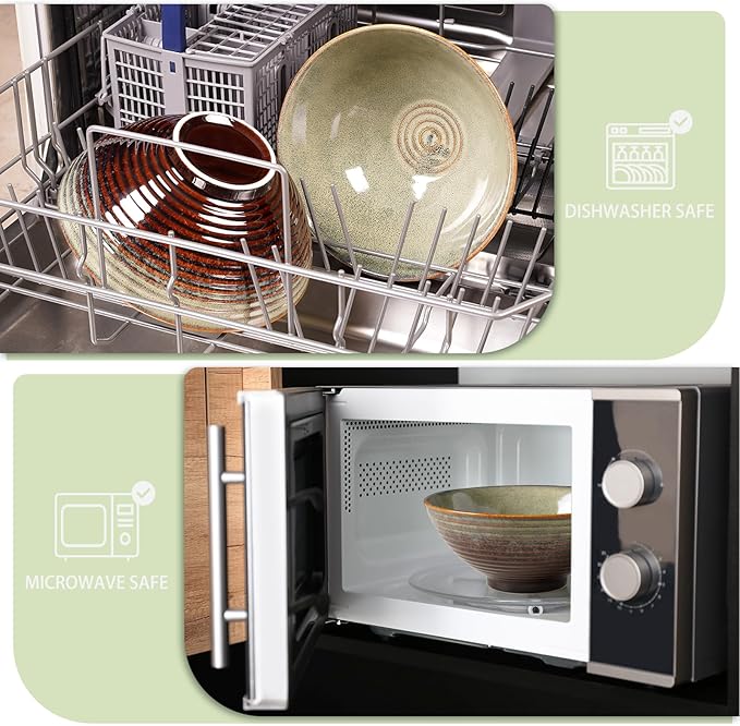 NUTRIUPS 8 Inch Ceramic Ramen Bowl Set of 2 Pho Bowls 40oz Japanese Noodle Udon Soup Bowls with Spoons and Chopsticks (Misty Blue)