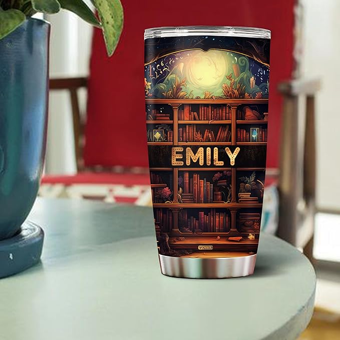 Personalized Book Lovers Tumbler Gifts for Librarian Book Lover Women Readers Bookworm 20oz Travel Cup Coffee Bookshelf Mug Stainless Steel Insulated with Lid