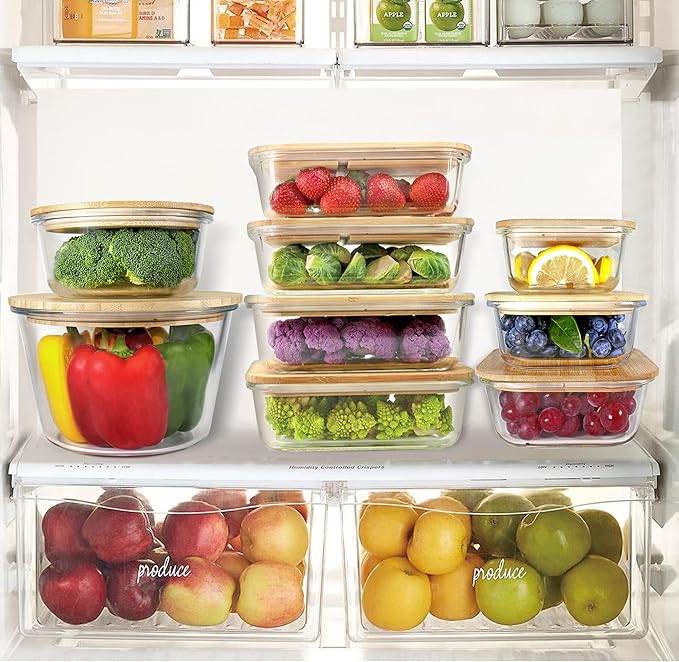 Glass Containers with Bamboo Lids for Food Storage and Meal Prep, Set of 5